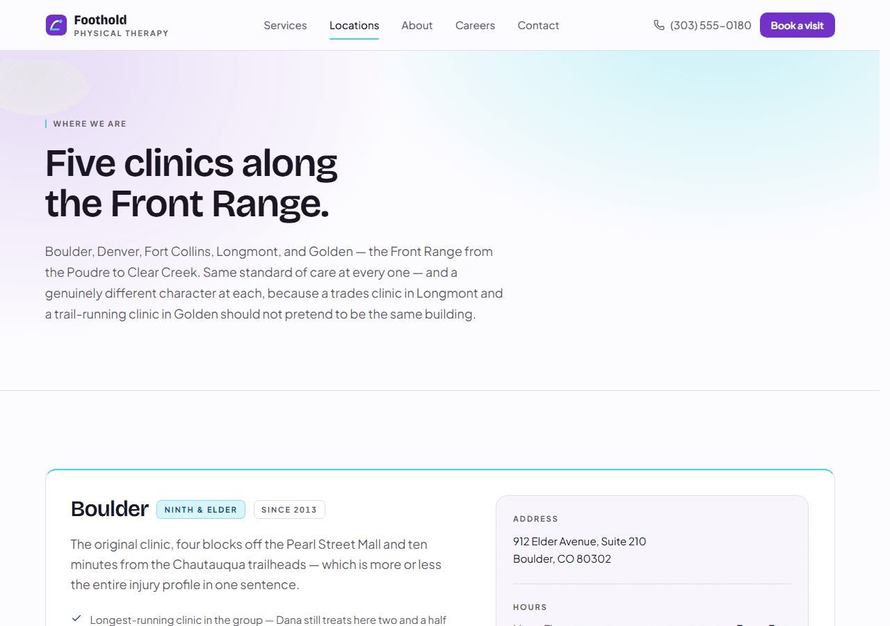 Additional screenshot 3 of the live Foothold Physical Therapy demo